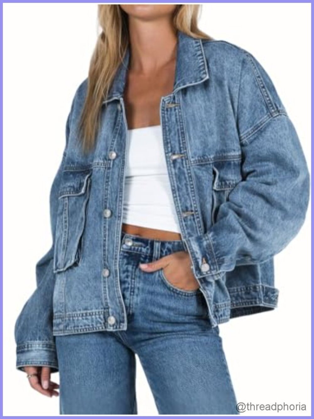 Oversized Boyfriend Denim Jacket Button Down Jean Shacket Casual Fall